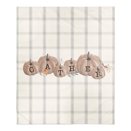 Gray Plaid Pumpkins Sherpa Fleece Blanket